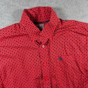 Cinch Button Down Shirt Mens Small Red Geometric Diamond Print Western Cotton